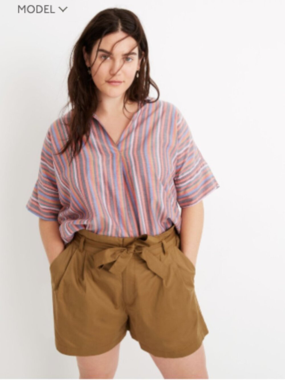 Madewell Womens Button-Back Shirt in Rainbow Stripe